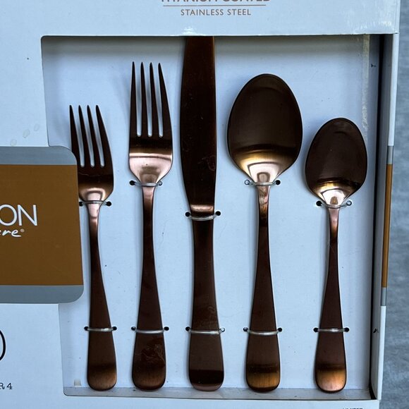 Hampton Signature NEW Service 4 Melody Copper Flatware Titanium Stainless Steel - Picture 5 of 10